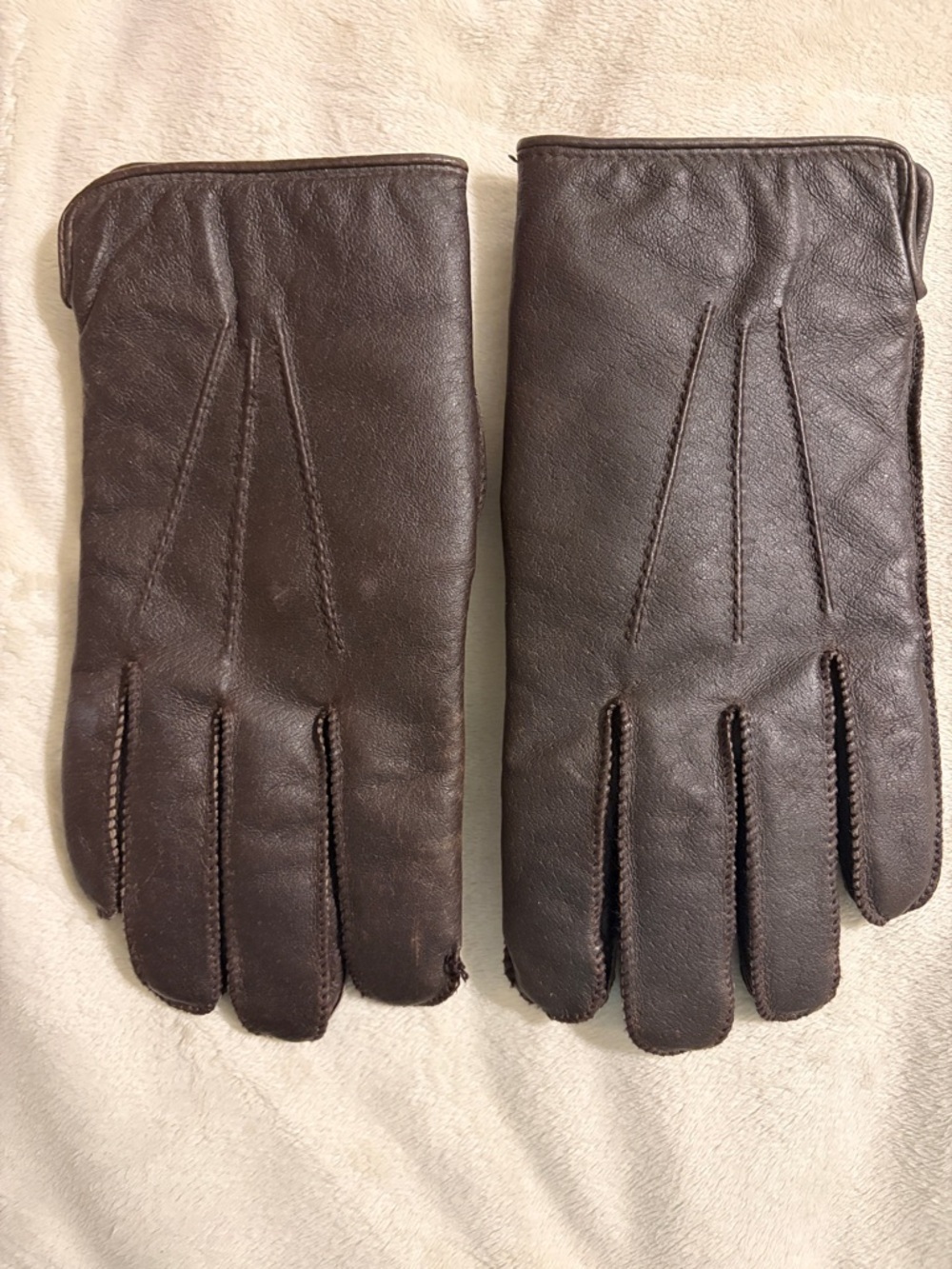 Vintage Brown Genuine Leather Gloves - Size Medium - Made in Philippines